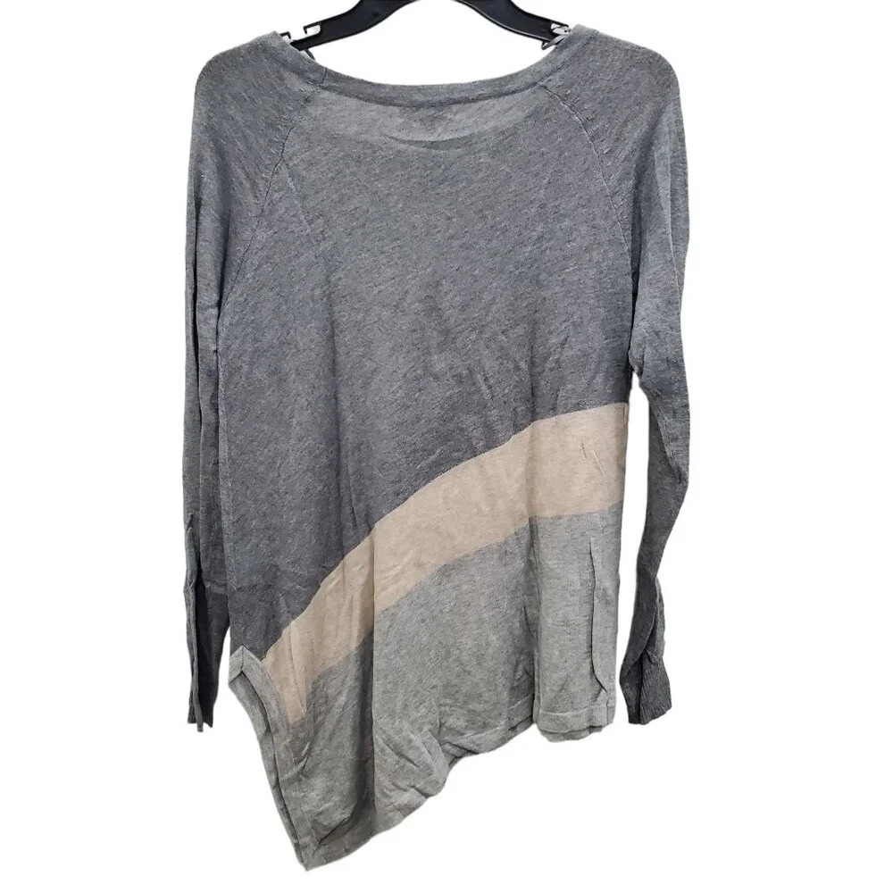 Joseph‎ A Women's Gray Cream Colorblock Soft Knit Asymmetrical LS Knit Top Sz S - Picture 8 of 9